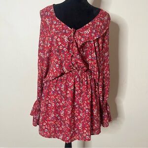 VICI Women’s Pink/Blue Floral‎ Smocked Long Sleeve Faux Wrap V~Neck Mini Dress M